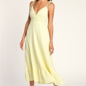 Yellow tie-strap midi dress